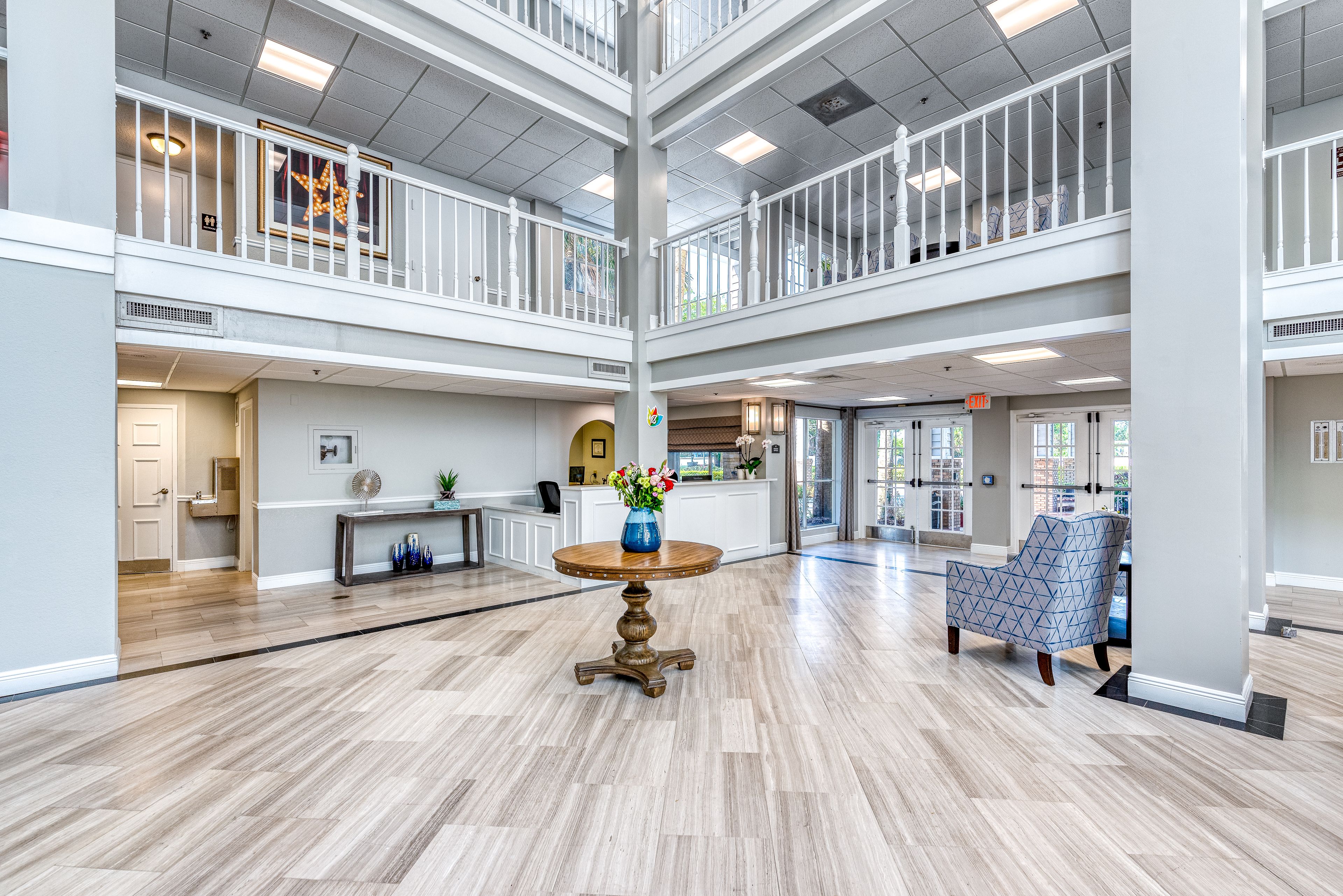 Interior view of The Meridian At Lantana senior living community featuring modern architecture and design.