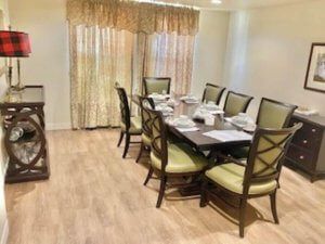 Interior view of Seaton Voorhees senior living community featuring dining room decor and furniture.