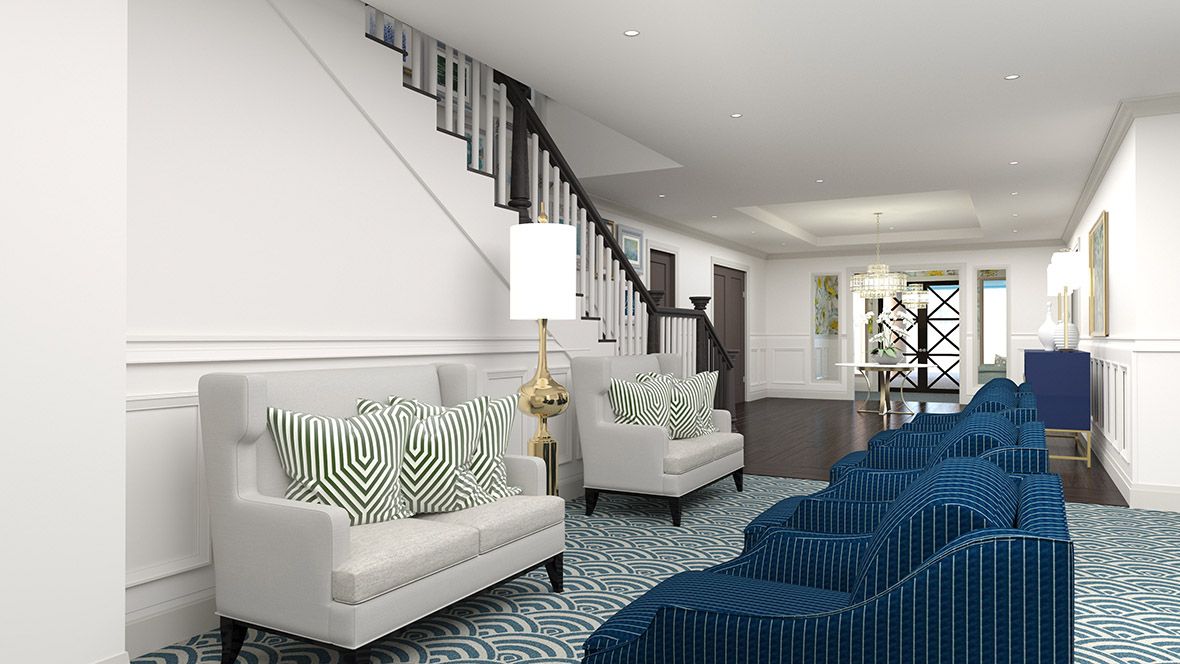 Interior view of The Bristal at Waldwick senior living community featuring modern architecture and decor.