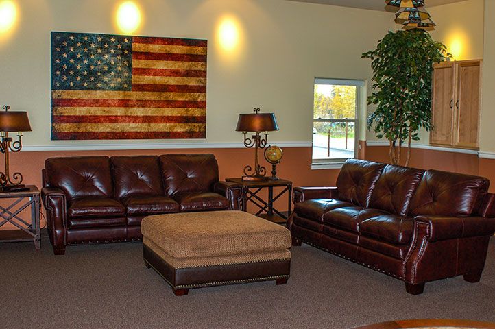Interior view of Riverside Assisted Living Soldotna featuring modern furniture and decor.