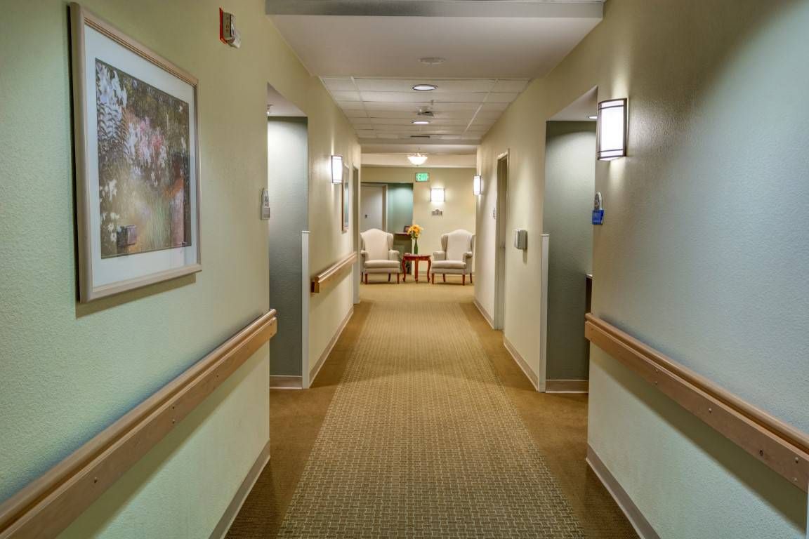Interior view of Whispering Winds of Apple Valley senior living community featuring modern architecture.