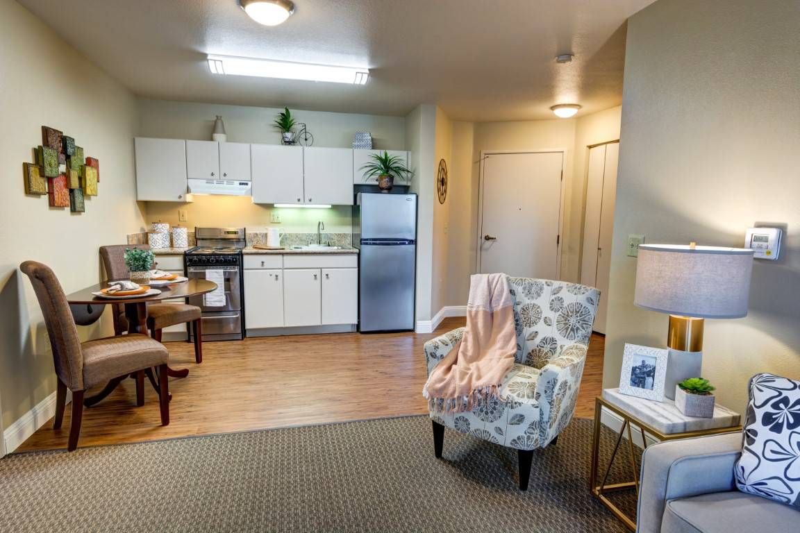 Interior view of Whispering Winds of Apple Valley senior living community with modern decor.