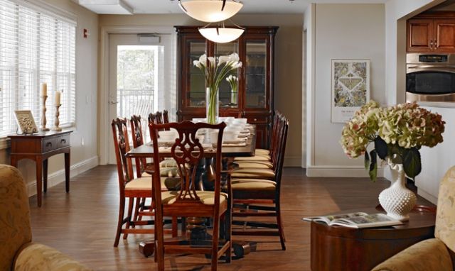 Interior view of St. Martin's In The Pines senior living community with elegant dining room decor.